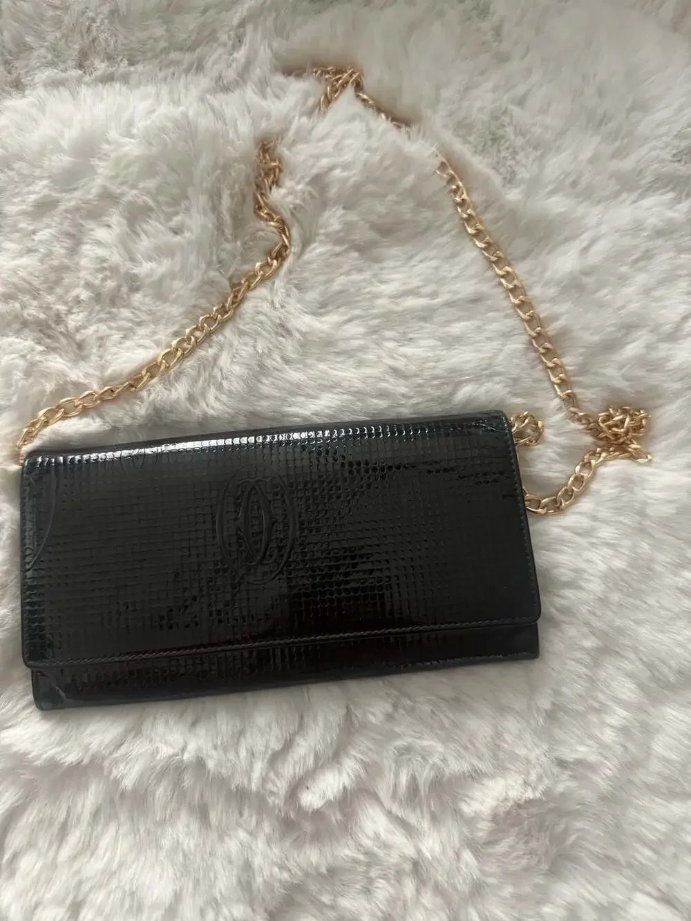 Cartier Happy Birthday Patent Leather Long Wallet with Chain